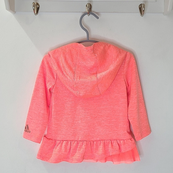 Adidas Heathered Neon Coral Orange Long Sleeve Ruffle Hem Hoodie Tunic 9mo - Picture 2 of 9